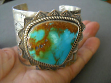 Wow Native American Southwestern Turquoise Sterling Silver Stamps Bracelet 178g picture