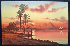 Egypt Vintage postcard, Sunset at Pyramids of Gizeh, Lehnert & Landrock #4 (A1) picture