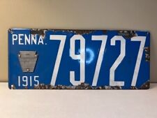 ANTIQUE RARE FIND 1915 Penna LICENSE PLATE 79727 BRILLIANT MFG CO ENAMELED SIGN picture