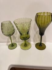 Set Of 3 Vintage Empoli Italian Art Glass Green Tall brandy glasses Vase Retro picture