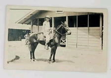 Antique RPPC Real Photo Postcard Man Horse Horseback Barn Stables Cowboy Western picture