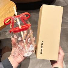 2024 New Starbucks Valentine's Day Cute Cat Glass Straw Cup 400ml Tumbler W/ Bow picture