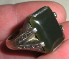 ANTIQUE EARLY 1900S JADE STERLING SILVER SIGNET RING SIZE 10 vafo picture