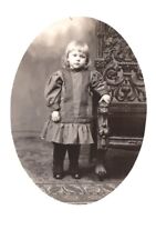 LITTLE GIRL BY ANTIQUE CHAIR.VTG REAL PHOTO POSTCARD RPPC*C9 picture