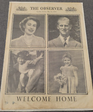 THE OBSERVER ROYAL FAMILY WELCOME HOME QUEEN ELIZABETH II1 6 MAY 1954 NEWSPAPER picture