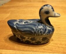 Duck Flow Blue White Ceramic Trinket Jewelry Box W Lid Hand Painted Thailand picture