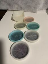 Vintage Tupperware Coasters Pastel Wagon Wheel  (567) Set of 6 with Caddy (566) picture