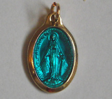 Miraculous Virgin Mary crushing the snake gold tone blue enamel medal picture