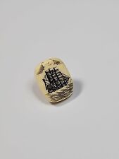 Scrimshaw Style Lapel Pin Tie Tack with Chain & Bar Sailing Ship Small Size  picture