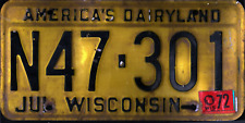 Vintage 1972 WISCONSIN License Plate AMERICA'S DAIRYLAND Man cave Craft gift picture