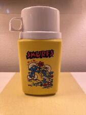 VINTAGE yellow colorful  Smurfs Lunch Box  Thermos only picture