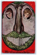 Roth & Langley NY Signed Postcard Puzzle Art Face Surreal Fantasy Smiling c1910s picture