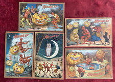 Collection of 5 Rare Raphael Tuck's Halloween Postcards Series 160 Demons, JOL picture