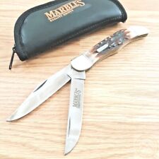 Marbles Folding Hunter Pocket Knife Stainless Steel Blades Stag Bone Handle 118 picture