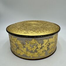 Vintage Tin Container Large Round Guildcraft New York USA Grape Gold White 7.5” picture