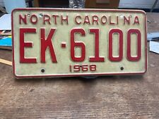 1968 North Carolina License Plate Tag EK 6100 W/ Extra Hole Rustic Vintage picture