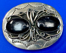 Gorgeous Arizona Silversmiths Handmade German Silver and Onyx Belt Buckle picture
