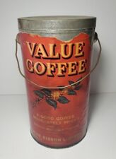 Vintage Value Blue Ribbon Coffee Tin Pail With Handle Canada picture