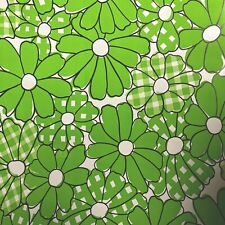 Vintage 1960's Bright Green Floral Contact Paper Kwik Kover 42” L X 18” W picture