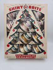 12 Vtg Shiny Brite Christmas Tree Mica UFO Tops Stripes Glass Ornament Pink Blue picture