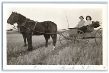 c1910's Man And Woman Riding Horse Carriage North Dakota ND RPPC Photo Postcard picture