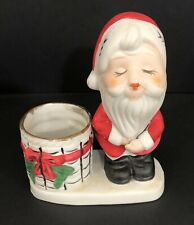 Jasco Christmas Candle Holder Bisque Porcelain Holiday Luskins Santa 1976 Vtg picture