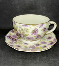 Victoria's Garden Purple Pansies Cup and Saucer Set picture