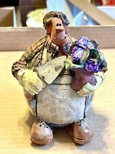 UNIQUE HAND-SCULPTED ROLY POLY CLAY POTTERY GARDENER FIGURE 5”H~ Sarah Meadows picture