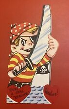 VTG Valentine- Pirate Eye Patch Sword Jolly Roger Flag-You’re A Real Treasure picture