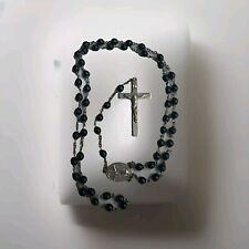 Vintage Catholic Rosary Black  Beads Silver Tone Tone Crucifix  picture