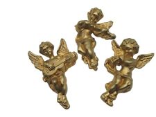 Vintage Set of 3 Brass Wall Cherubs Angels Musicians Gold Wall Decor picture