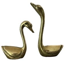 Set of Two Vintage Brass Swans - 4 Inches and 3 Inches picture