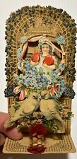 Victorian Antique Germany Diecut Fold-out Doves Hearts Girl VALENTINES DAY Card picture