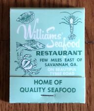 Vintage Matchbook Cover -Williams Seafood Restaurant Menu Savannah, GA picture