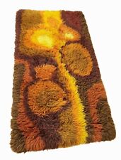 70s handmade wool rug orange yellow vintage Mid Century Danish Denmark picture