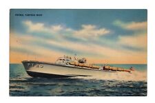 Patrol torpedo boat PT20 vintage linen postcard, official U.S. Navy, water, flag picture