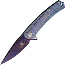 Defcon JK Series Framelock Blue & Yellow Folding Damascus Pocket Knife 4330 picture