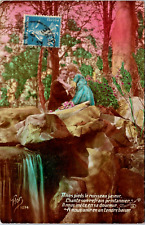 RPPC Hand Tinted Couple Waterfall Forest Fashion Hair Flor Studio France  Z-469 picture