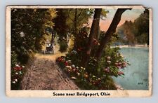 Bridgeport OH-Ohio, Scenic River & Roadway, Carriage, Vintage c1919 Postcard picture
