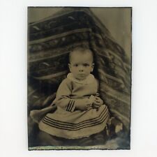 Hidden Mother Behind Baby Tintype c1870 Antique Child 1/6 Plate Kid Photo A4080 picture