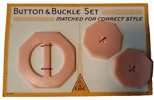 Le Chic Peach Pink Button & Buckle Set On Original Card Large New VTG 1933  picture