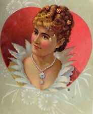 1870's-80's Victorian Trade Card Lovely Lady Big Red Heart &F picture