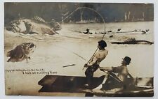 Exaggerated Fishing Photo I had an Exciting Time  RPPC Real Photo Postcard G54 picture