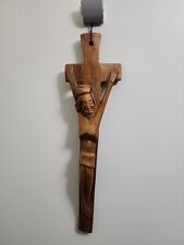 Hand Carved Crucifix Wood Folk Art Vintage Christian Religion picture