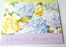 Vtg Greeting Card Blank Hydrangeas and Yellow Roses A Special Thank You picture