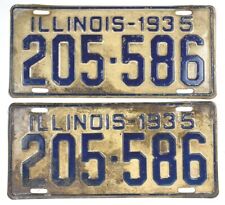 Illinois 1935 Pair Old License Plate Vtg Car Tag Man Cave Pub Prewar Auto Garage picture