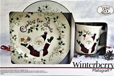 Pfaltzgraff Winterberry 25th Anniversary Plate & Mug Set Cookies For Santa NEW picture