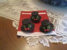 Vintage Clip-On Black Glitter Top Hat Holiday Christmas Ornaments Lot of 3 picture