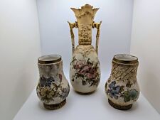 Art Nouveau Turn Teplitz Bohemia Amphora Vases Hand Painted Flowers Austria picture