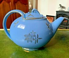 Vintage Hall 6 cup Hooked Lid Teapot Periwinkle Blue with Gold Gilding picture